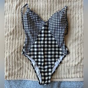 J. Crew Black White Gingham One Piece Swimsuit